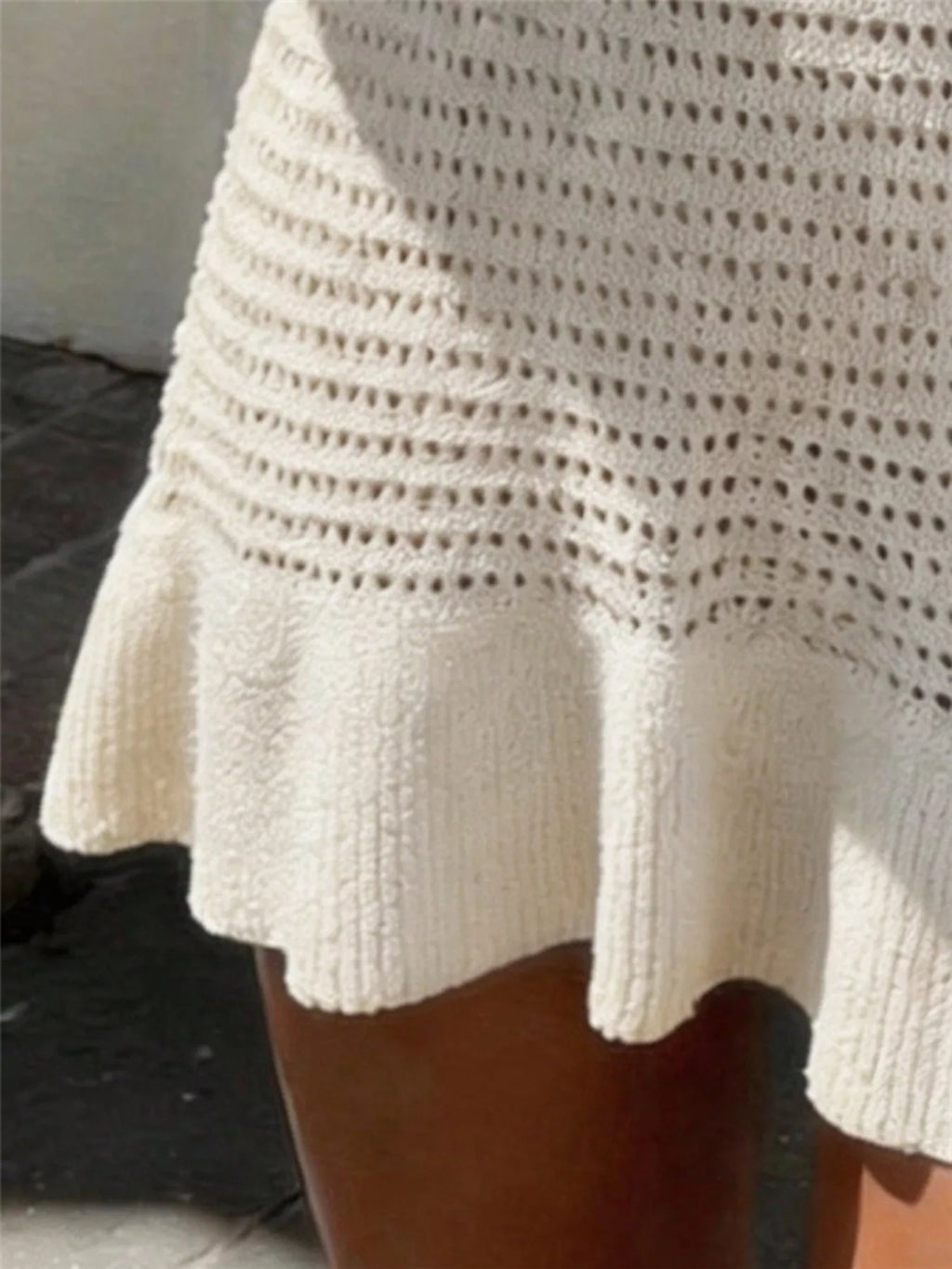 V-Neck Crochet Knit Sweater Mini Summer Dress